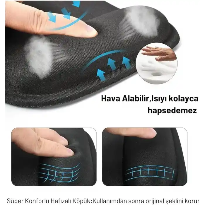 ErgoComfort Bilek Destekli Mouse Pad Ergonomik Mouse Altlığı Kaymaz Taban Bilek Koruyucu Bilgisayar Ofis Oyuncu Mousepad Siyah