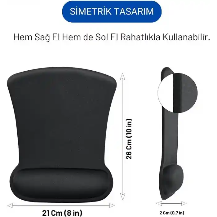 ErgoComfort Bilek Destekli Mouse Pad Ergonomik Mouse Altlığı Kaymaz Taban Bilek Koruyucu Bilgisayar Ofis Oyuncu Mousepad Siyah