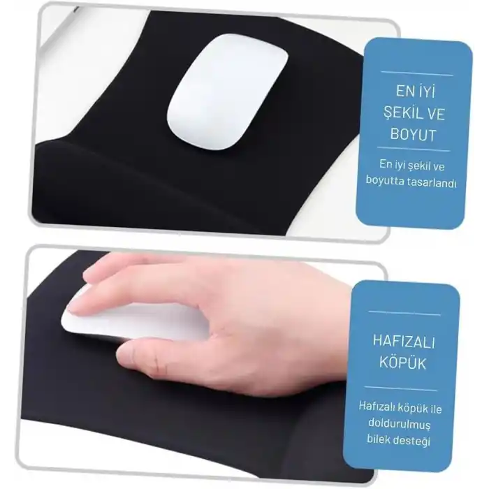 ErgoComfort Bilek Destekli Mouse Pad Ergonomik Mouse Altlığı Kaymaz Taban Bilek Koruyucu Bilgisayar Ofis Oyuncu Mousepad Siyah