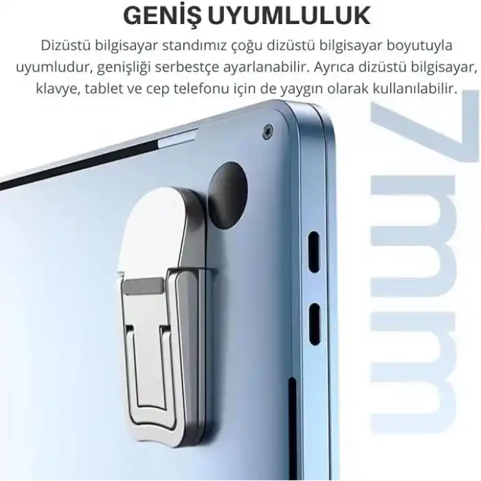 Polham Metal 2 adet 7MM 3M Yapışkanlı Katlanabilir Ultra Mini Laptop Standı,2 Açılı Laptop Yükseltici Siyah