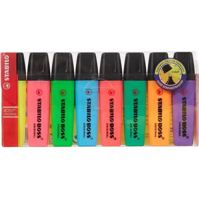 STABILO BOSS ORIGINAL - Fosforlu Kalem - 8li Paket - Çeşitli Renkler