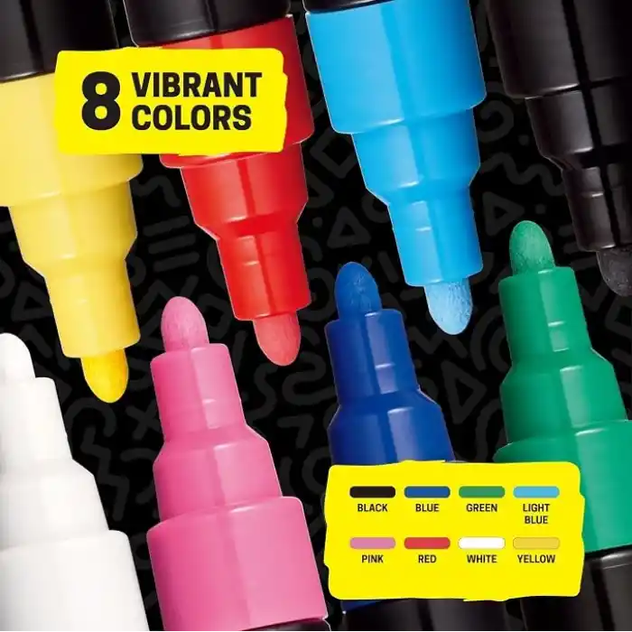 Posca Full Set 8 Akrilik Boya Kalemi Ters Çevrilebilir Orta Uçlu Kalem Uçları, Posca Kalemleri Kaya Boyama, Kumaş, Cam Boya, Metal Boya ve Grafiti için Akrilik Boya İşaretleyicileridir