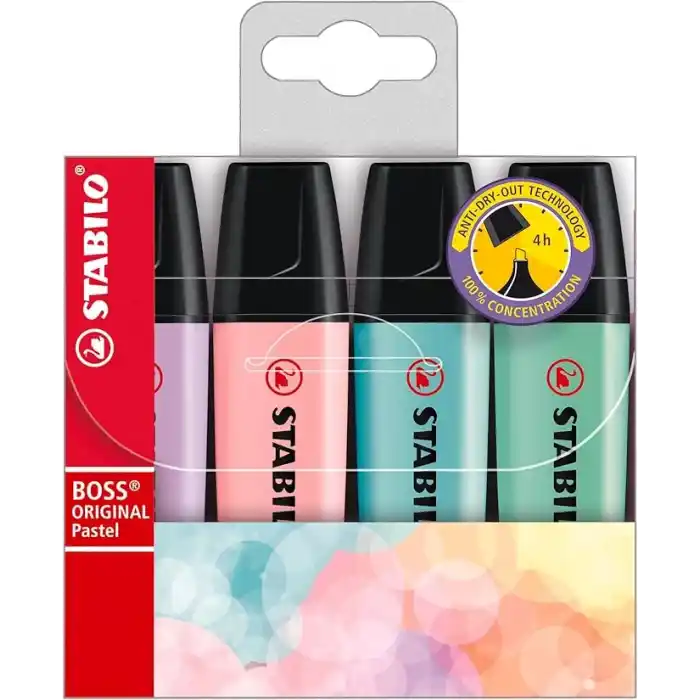 STABILO BOSS ORIGINAL Pastel- Marker İşaretleme Kalemi, 2 mm ve 5 mm Uç, 4lü Paket (4 Adet x 1 Paket)