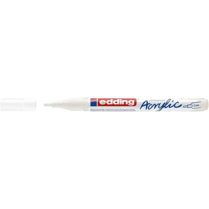 edding 5300 akrilik markör ince - beyaz - 1 su geçirmez akrilik markör - ince yuvarlak uçlu 1-2 mm