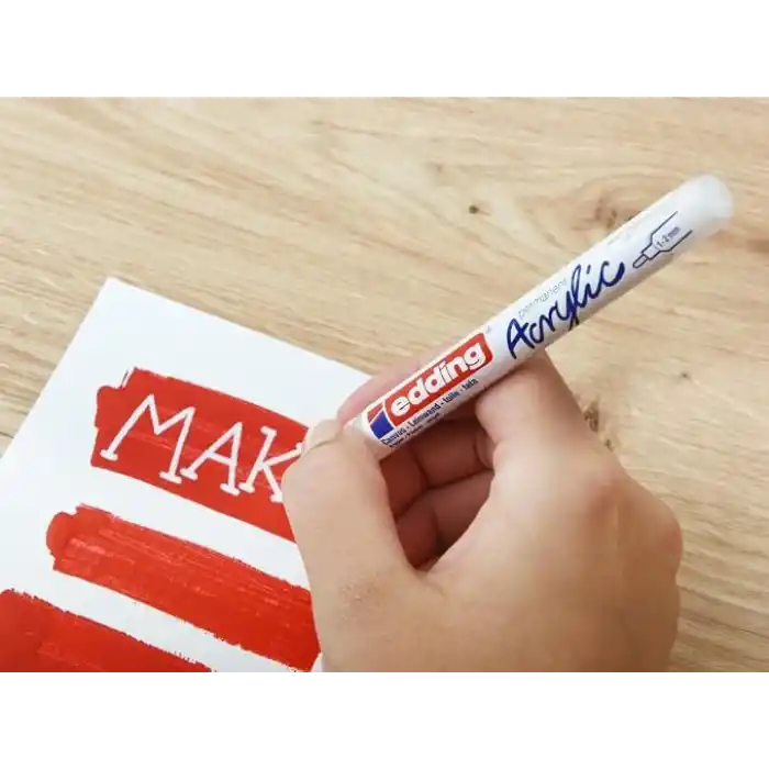 edding 5300 akrilik markör ince - beyaz - 1 su geçirmez akrilik markör - ince yuvarlak uçlu 1-2 mm