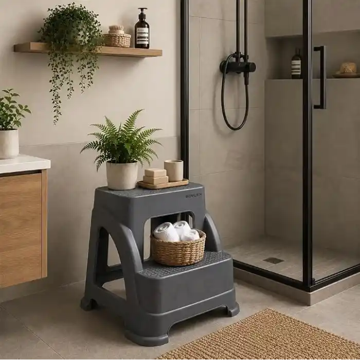 İki Basamaklı Kaymaz Büyük Boy Tabure - 120 KG Taşıma Kapasiteli - Basamaklı Tabure - Sert Plastik 42x44x44 cm