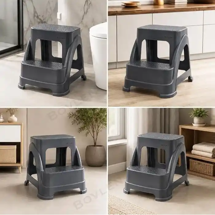 İki Basamaklı Kaymaz Büyük Boy Tabure - 120 KG Taşıma Kapasiteli - Basamaklı Tabure - Sert Plastik 42x44x44 cm