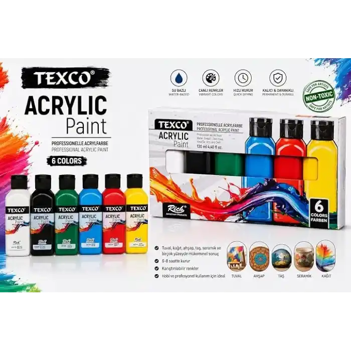 Rich Texco Akrilik Boya Seti 6 Renk, 130 ml