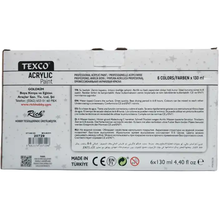 Rich Texco Akrilik Boya Seti 6 Renk, 130 ml