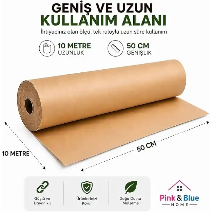 Pink & Blue Home Kraft Kağıt Rulosu – Paketleme ve Ambalaj Kağıdı, Koli ve Kargo Paketleme Kağıdı, Hediye Paketleme (50cm x 10mt)