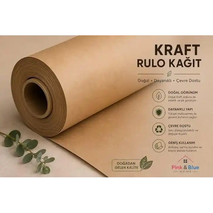 Pink & Blue Home Kraft Kağıt Rulosu – Paketleme ve Ambalaj Kağıdı, Koli ve Kargo Paketleme Kağıdı, Hediye Paketleme (50cm x 10mt)
