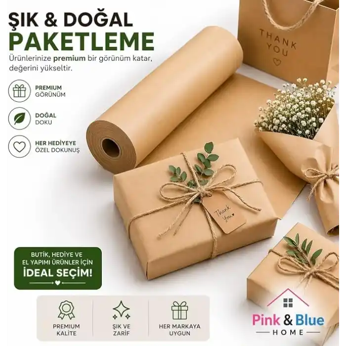 Pink & Blue Home Kraft Kağıt Rulosu – Paketleme ve Ambalaj Kağıdı, Koli ve Kargo Paketleme Kağıdı, Hediye Paketleme (50cm x 10mt)