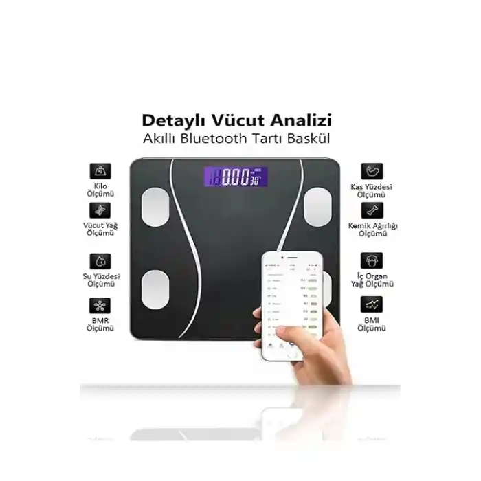 Dijital Bluetooth Baskül Vücut Analiz Cihazı Siyah, CAN.BB.021