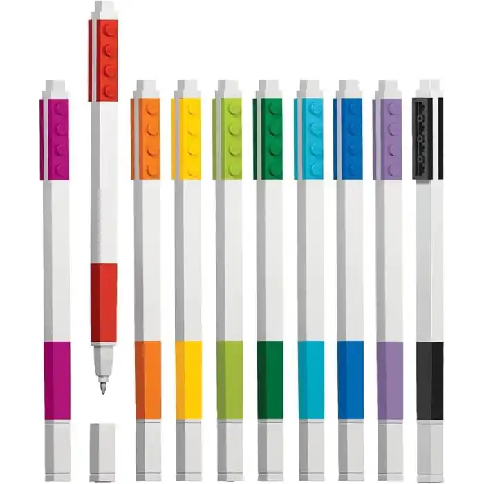 iQ IQ LEGO Stationery 10 Pack Gel Pens (53100), Ages 6+, includes 10 gel pen, Siyah, Mavi, Yeşil, Misket limonu, Turuncu, Mor, Siyah,Mavi,Yeşil,Kireç,Turuncu,Menekşe
