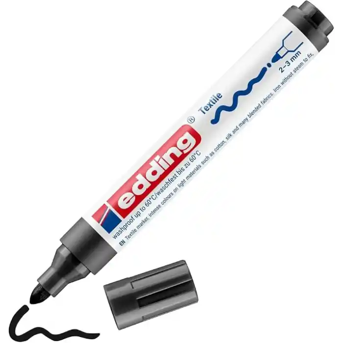 edding 4500 tekstil kalemi - siyah - 1 kalem - 2-3 mm yuvarlak uç