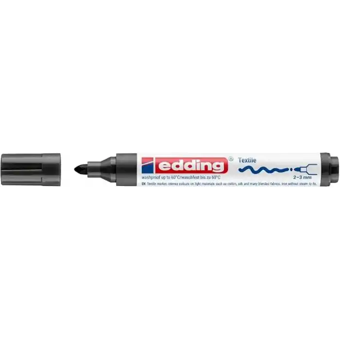 edding 4500 tekstil kalemi - siyah - 1 kalem - 2-3 mm yuvarlak uç