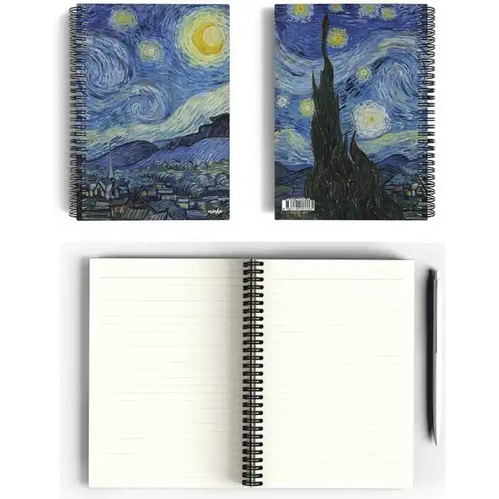 Vincent Van Gogh/The Starry Night,1889 | Spiralli Defter 22 | A5 | Çizgili | 100 Sayfa | Okul (Düz)
