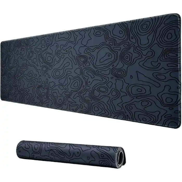 Klasse Pro - 5 Farklı Model Dikişli Kenar 120x60 cm Oyuncu Gaming Mouse Pad (Dark Grey Map Lines)