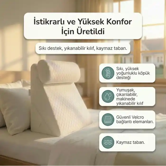 Viscoelastik Reflü Yastığı - Ameliyat Sonrası Uyku ve Dinlenme - Cerrahi Sonrası için 7si 1 Arada Üçgen Yastık Takozu Hafızalı Köpük, Kama Horlama Yastığı,Yıkanabilir Kılıf
