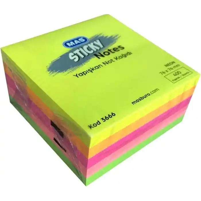 MAS 130000366600 yapışkanlı not kağıdı, sarı, turuncu, açık pembe, koyu pembe, yeşil