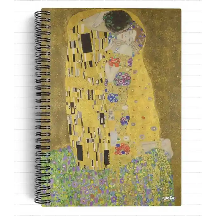 Gustav Klimt/The Kiss, 1907-08 | Spiralli Defter 28 | A5 | Çizgili | 100 Sayfa | Okul (Düz)