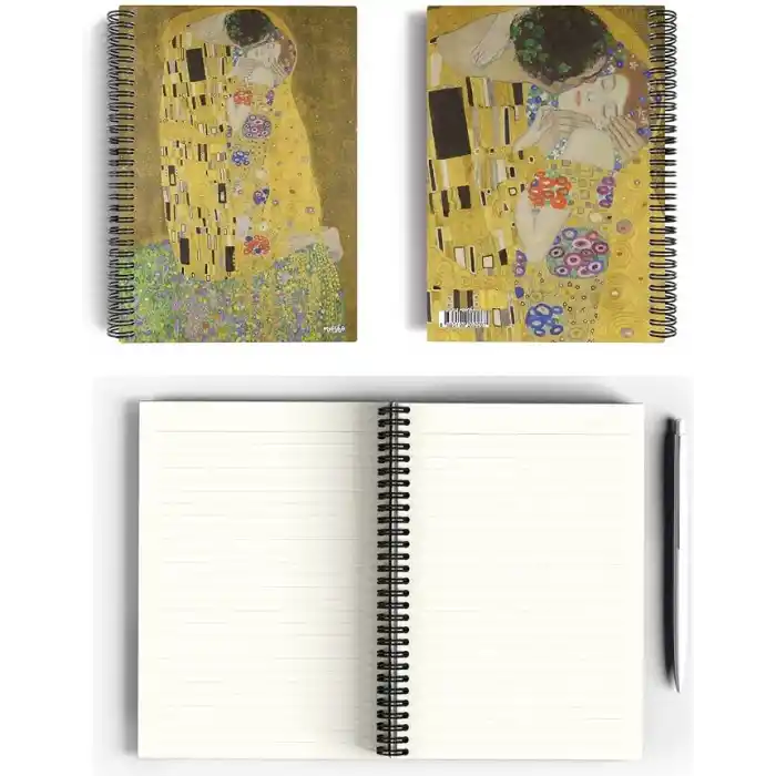 Gustav Klimt/The Kiss, 1907-08 | Spiralli Defter 28 | A5 | Çizgili | 100 Sayfa | Okul (Düz)