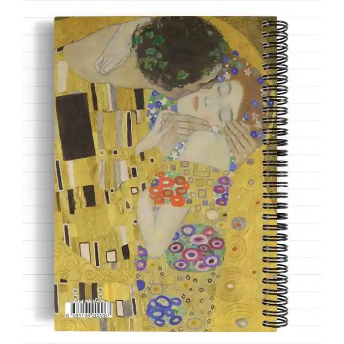 Gustav Klimt/The Kiss, 1907-08 | Spiralli Defter 28 | A5 | Çizgili | 100 Sayfa | Okul (Düz)