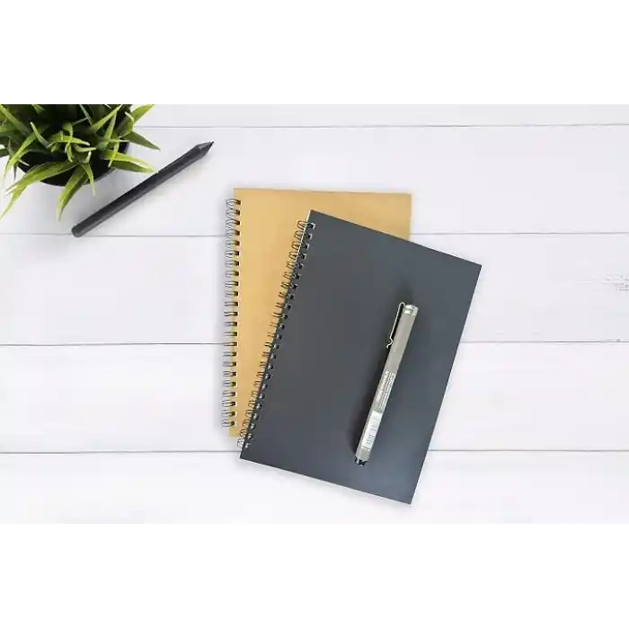 Fark Tanıtım 2li Çizgisiz Not Defter, A5 Boyut (15x21 cm), 60 Yaprak Planlama, Siyah ve Kraft Kapaklar, Ofis İçin İdeal