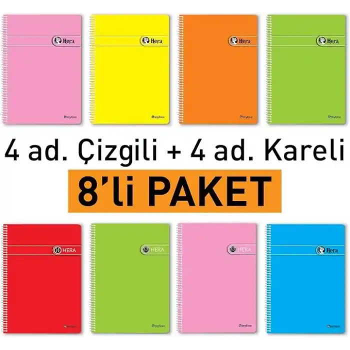 Etika A4 Okul Defteri Spiralli 144 Sayfa Dayanıklı PP Kapak 8li Paket