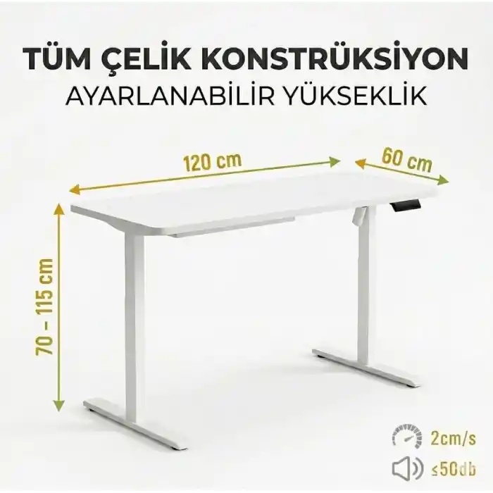 adornist - Yüksekliği Ayarlanabilir Ergonomik Bilgisayar & Çalışma Masası - Tek Motorlu (2 Hafızalı) (Beyaz, 120 * 60)