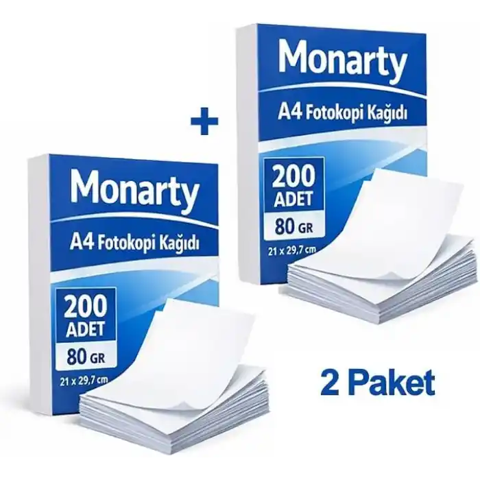 A4 Fotokopi Kağıdı, 21x29,7 cm, 200 Sayfa, Beyaz, Yazıcı ve Fotokopi Uyumlu 80 gram 2 Paket