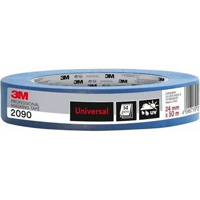 3M Hand-Masker 2090 profesyonel boya bandı, pürüzsüz yüzeyler için, UV ışınlarına dayanıklı, iç ve dış mekan, 24 mm x 50 m