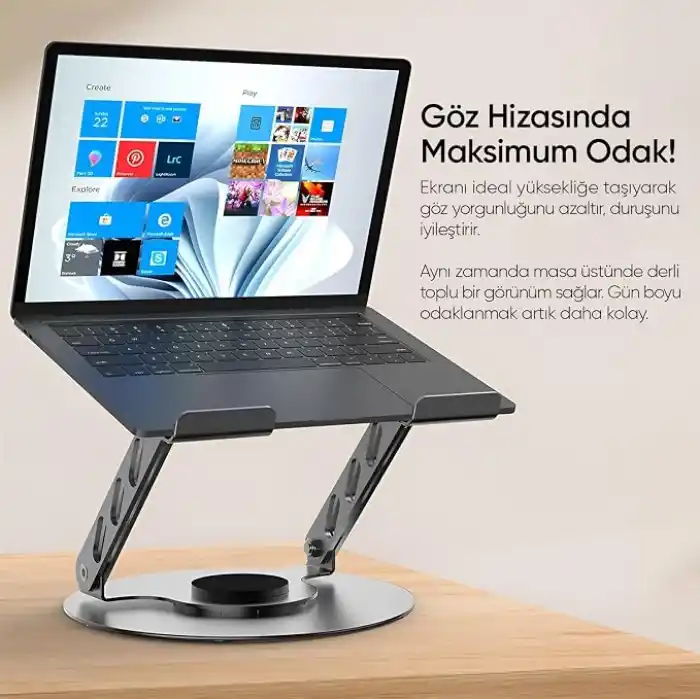 Minesk Macbook ve Laptop Standı 360 Derece Dönebilen Boyutu Ayarlanabilir Alüminyum Alaşım Ergonomik Tasarım Bilgisayar Tutucu (Bilgisayar Standı)