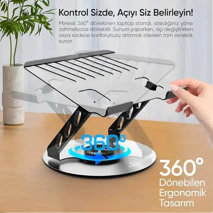 Minesk Macbook ve Laptop Standı 360 Derece Dönebilen Boyutu Ayarlanabilir Alüminyum Alaşım Ergonomik Tasarım Bilgisayar Tutucu (Bilgisayar Standı)