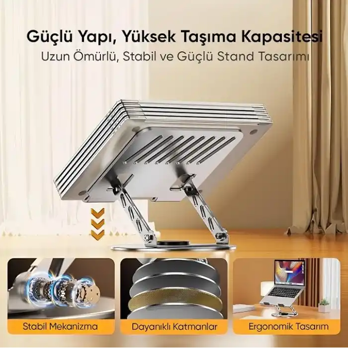 Minesk Macbook ve Laptop Standı 360 Derece Dönebilen Boyutu Ayarlanabilir Alüminyum Alaşım Ergonomik Tasarım Bilgisayar Tutucu (Bilgisayar Standı)