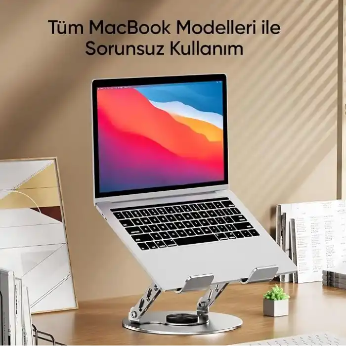 Minesk Macbook ve Laptop Standı 360 Derece Dönebilen Boyutu Ayarlanabilir Alüminyum Alaşım Ergonomik Tasarım Bilgisayar Tutucu (Bilgisayar Standı)