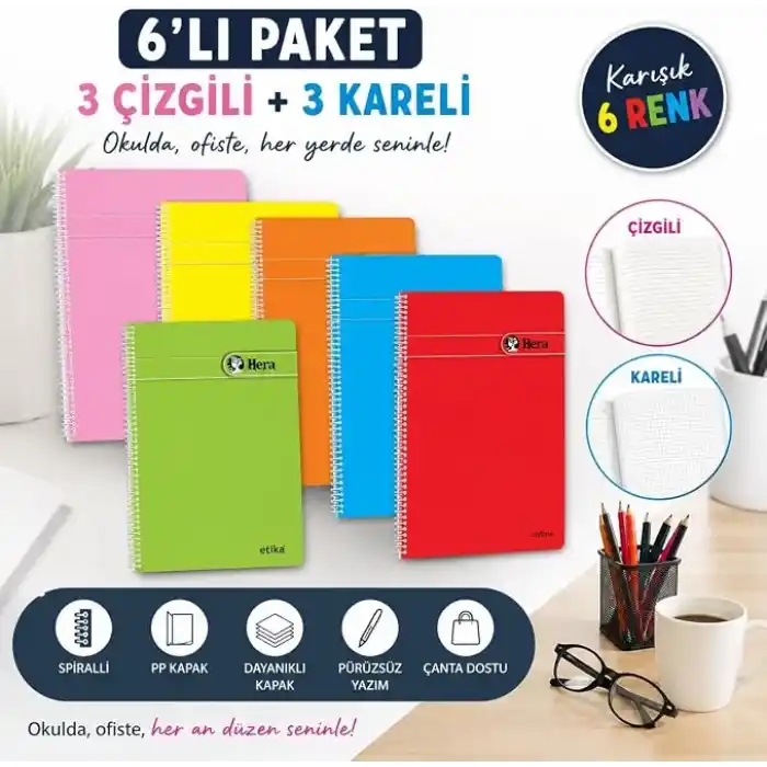 Etika A5 Spiralli Okul Defteri - 6’lı Paket