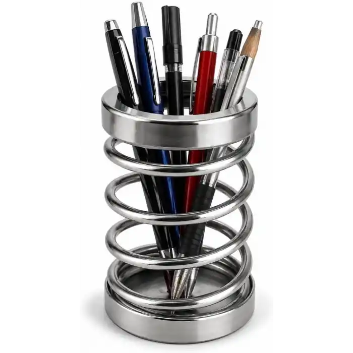 Orret Home Metal Spiral Kalemlik, Paslanmaz Çelik Yay Tasarımlı Masaüstü Kalemlik, Gümüş Ofis Kalem Tutucu, Modern Masa Düzenleyici Organizer, 12 cm