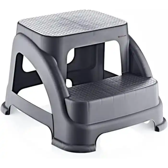 İki Basamaklı Kaymaz Tabure - 120 KG Taşıma Kapasiteli - Basamaklı Tabure - Sert Plastik (Antrasit)