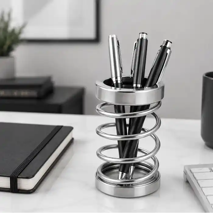 Orret Home Metal Spiral Kalemlik, Paslanmaz Çelik Yay Tasarımlı Masaüstü Kalemlik, Gümüş Ofis Kalem Tutucu, Modern Masa Düzenleyici Organizer, 12 cm