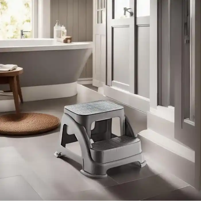İki Basamaklı Kaymaz Tabure - 120 KG Taşıma Kapasiteli - Basamaklı Tabure - Sert Plastik (Antrasit)