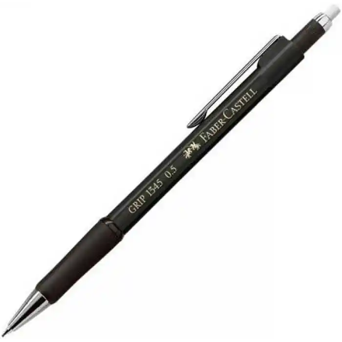 Faber-Castell Grip 1345 Versatil Kalem, 0.5 mm, Siyah 2022, Silgili, Saklanabilir Metal Uç, Ergonomik Tutuş