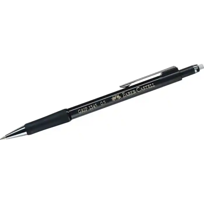 Faber-Castell Grip 1345 Versatil Kalem, 0.5 mm, Siyah 2022, Silgili, Saklanabilir Metal Uç, Ergonomik Tutuş
