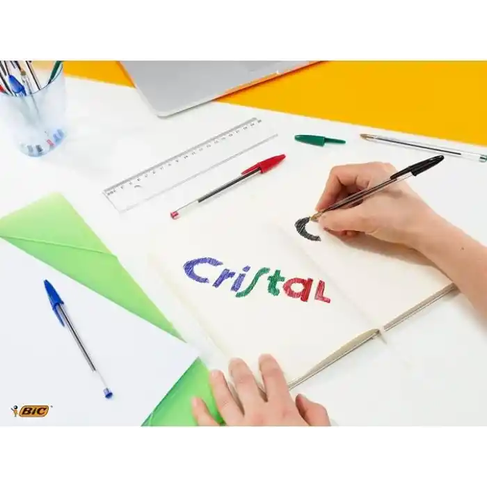 BIC Cristal Orijinal Tükenmez Kalem, Orta Uçlu (1,00 mm), Altıgen Şaft ve Uygun Kapaklı - Mavi, Her Biri 10 Adet Karton Kutu