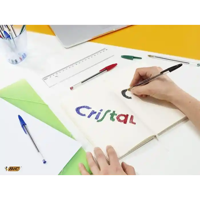 BIC Cristal Orijinal Tükenmez Kalem, Orta Uçlu (1,00 mm), Altıgen Şaft ve Uygun Kapaklı - Mavi, Her Biri 10 Adet Karton Kutu