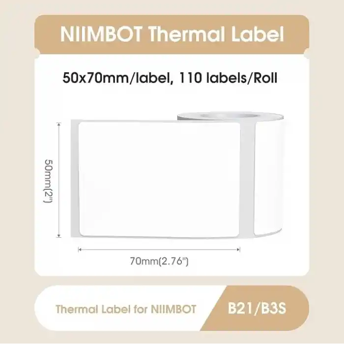 NIIMBOT B21/B3S 1,96 x 2,75 inç (50 × 70 mm) su geçirmez yapışkan kağıt etiketi bandı, kendinden yapışkanlı gönderi adresi etiketleri için, 1 rulo 110 adet (beyaz)