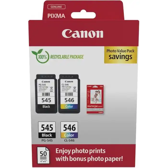 Canon PG-545 + 546 Renkli + Siyah 2li Set Kartuş + Kağıt hediyeli