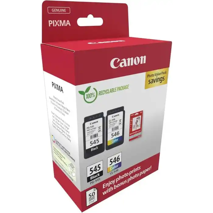 Canon PG-545 + 546 Renkli + Siyah 2li Set Kartuş + Kağıt hediyeli