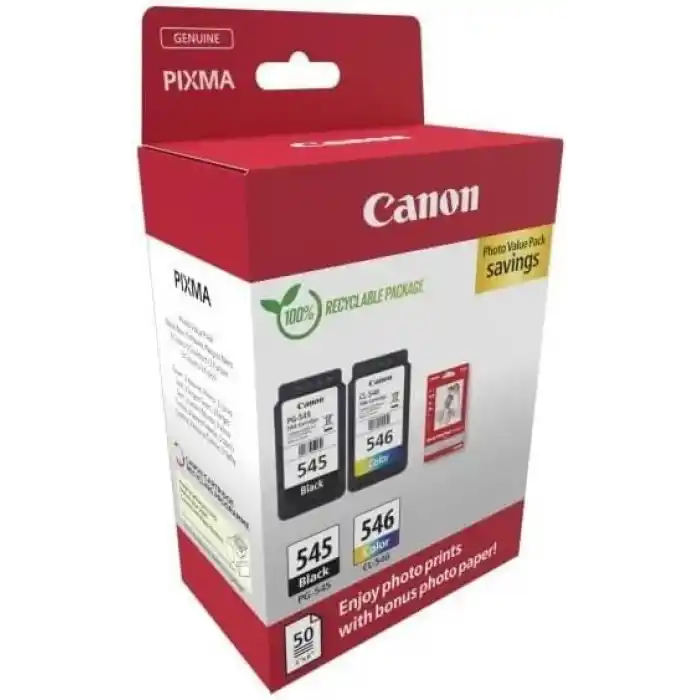 Canon PG-545 + 546 Renkli + Siyah 2li Set Kartuş + Kağıt hediyeli