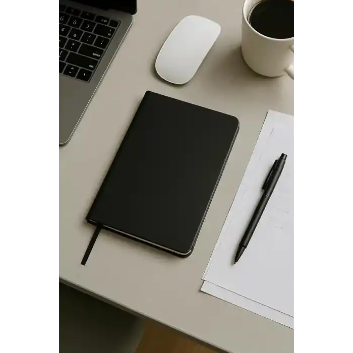 Fark Tanıtım Defter, Çizgisiz Not Defteri, Siyah Termo Deri Kapaklı Çizgisiz Not Defter, 128 Yaprak A5 Planlama Not Defteri, Ofis ve Kırtasiye, Plan, Notebook (14cm x 21 cm)